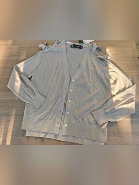 GU × Undercover Gray Cold-Shoulder Tie-Shoulder Cardigan
